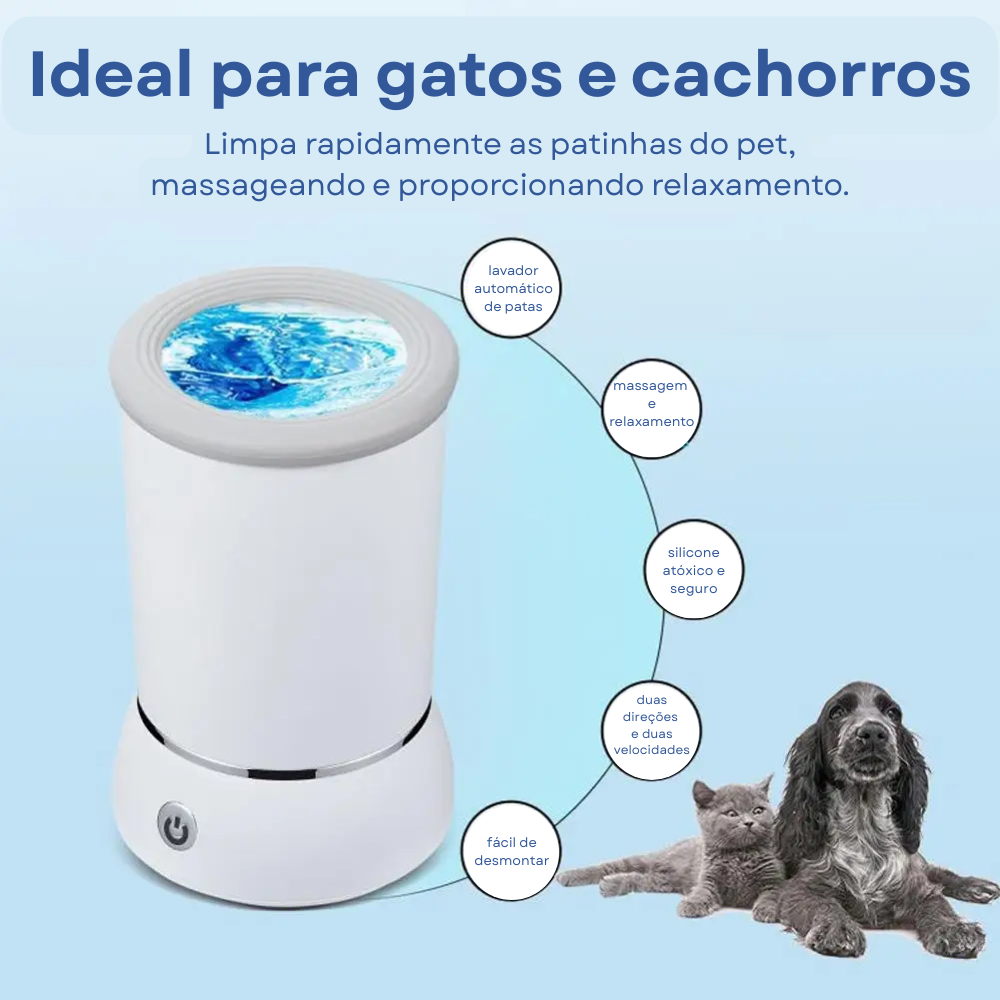 Limpa Patas Puplim™ – Automático, Recarregável e Seguro para Pets